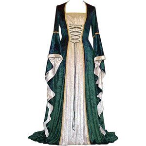 MEDIEVAL Victorian Long Dress Green Cosplay Irish Costume Halloween Viking NWT